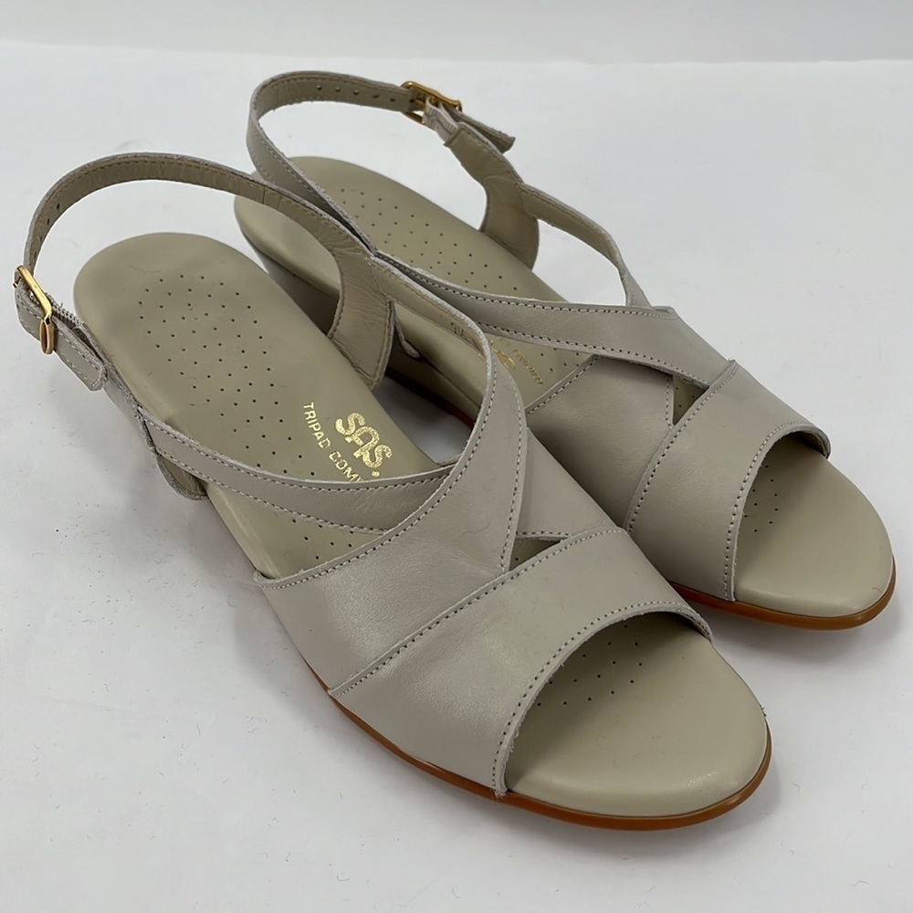 SAS Caress Cross Strap Wedge Sandal Leather Tripad Comfort Bone Ivory Wedge 9.5